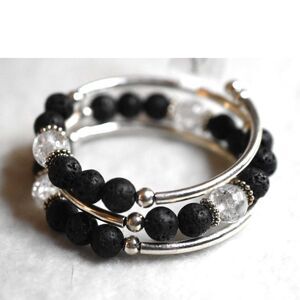 NWT Crazyartgrrl Fire & Ice Lava Stone Crystal Bead Silver Plated Wrap Bracelet